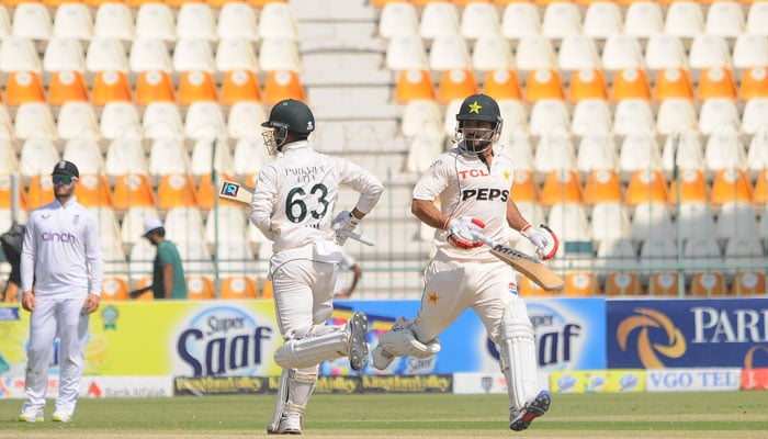 Pakistan steady as Saim Ayub, Kamran Ghulam dig in after Leach's double blow